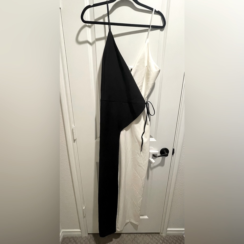 Two-Tone Black & White Wrap Jumpsuit